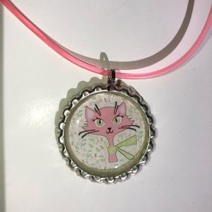 Bottle cap necklace🍭with cute pink cat